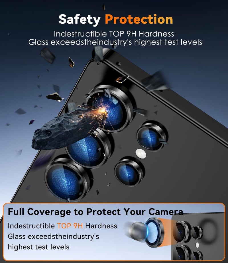 CloudValley for Samsung Galaxy S25 Ultra Camera Lens Protector, 9H Tempered Glass + Aluminum Alloy Individual Lens Protective Ring, [1 Second Installaion] Ultra-HD Glass Cover,Titanium Black - Image 2